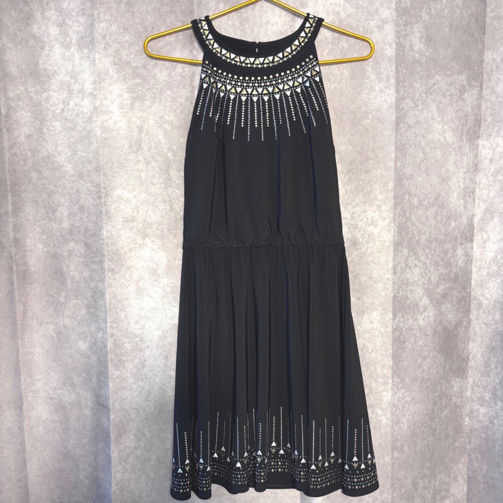 NWT White House Black Market Studded Blouson Dress Women SIZE XS Black Chic